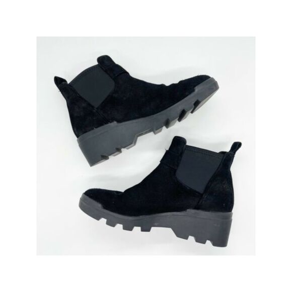 EILEEN FISHER Womens Black Chelsea Boot 1" Platform Leather Booties 8.5 M - Picture 2 of 4